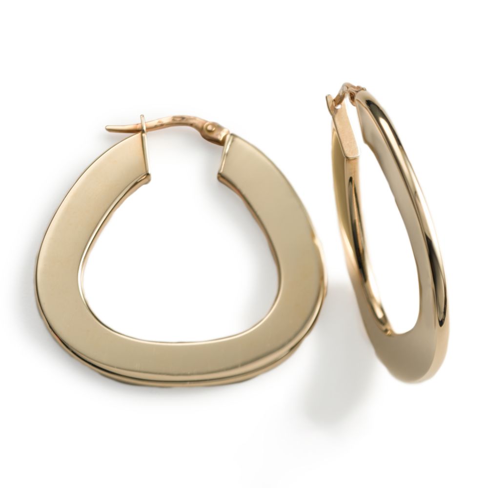 Shiny Flat Hoop Earrings, 14KY Gold