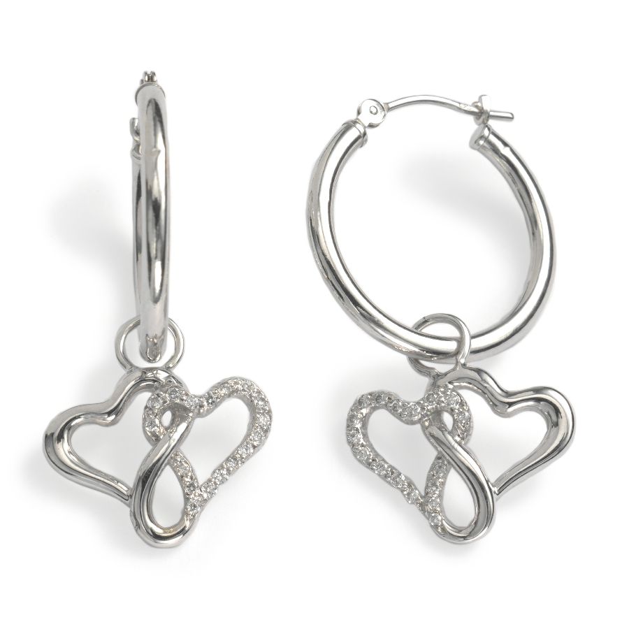 Happy Heart Diamond Charm Earrings, 14KW Gold