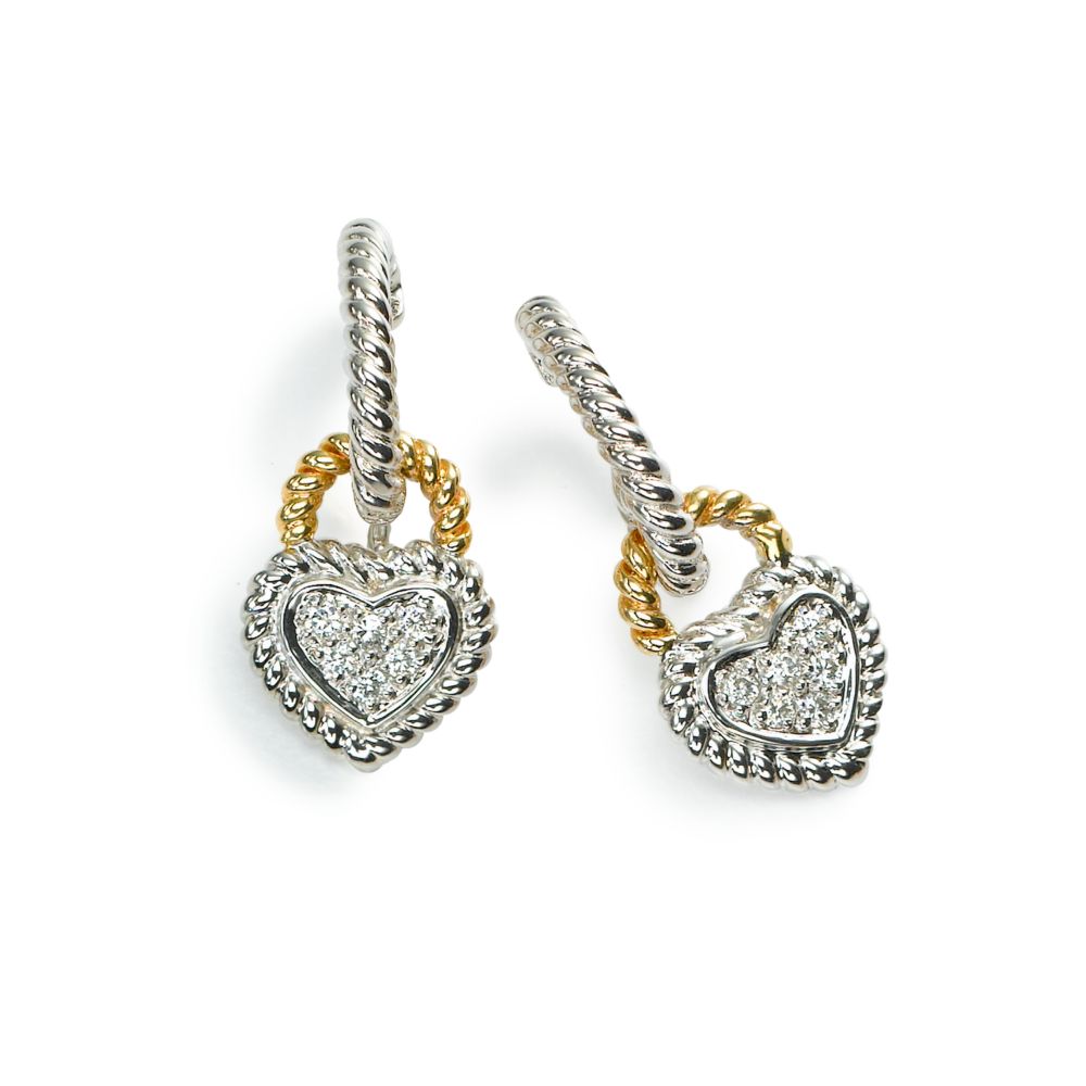 Rope Semi-Hoop Diamond Heart Earrings, 14KYW Gold