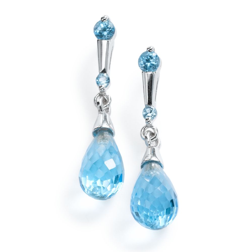 Blue Topaz Dangle Earrings, 14KW Gold