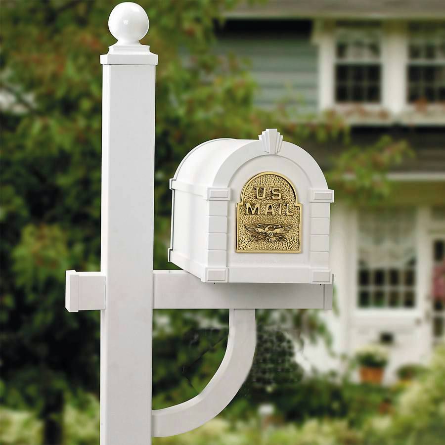 Keystone Mailbox by Gaines, White/Polished Brass
