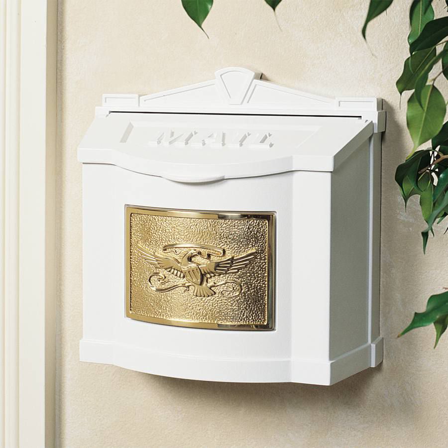 Wallmount Mailbox by Gaines, White/Polished Brass