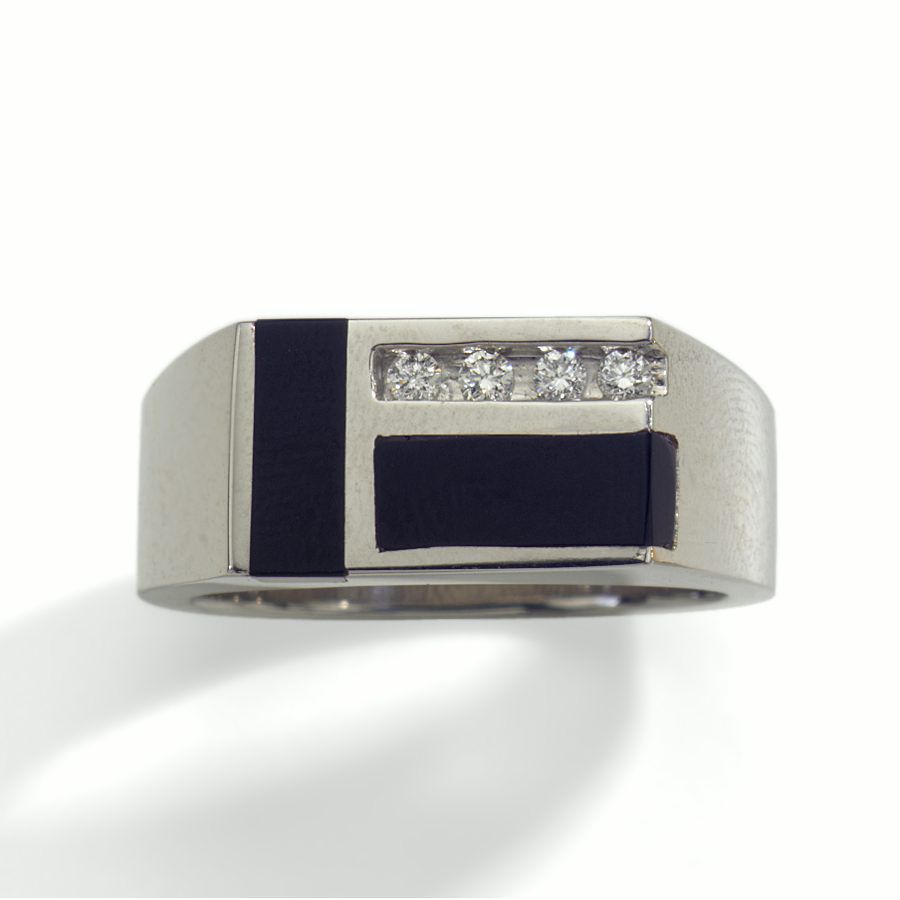 Men's Onyx And Diamond Ring, 14KW Gold