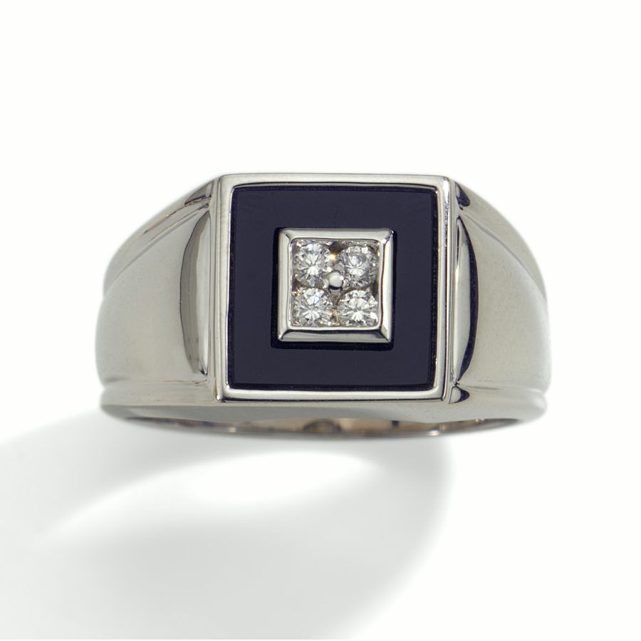 Men's Square Onyx Ring, 14KW Gold