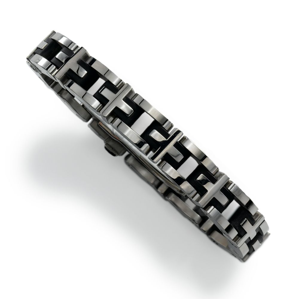 Black Rubber & Stainless Steel Bracelet    