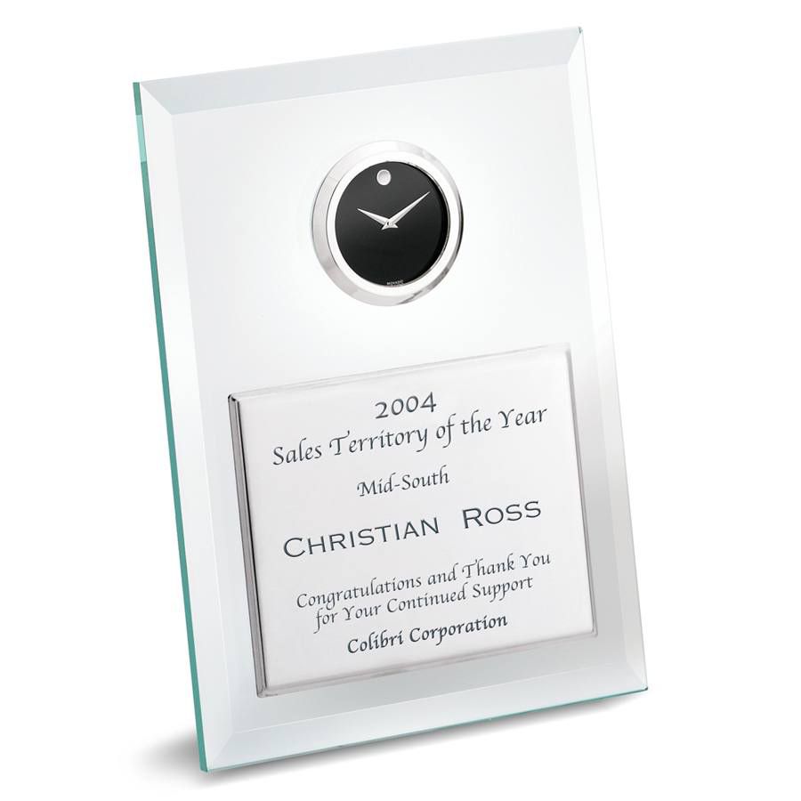 Mineral Glass Clock with Engraving Plate by Movado