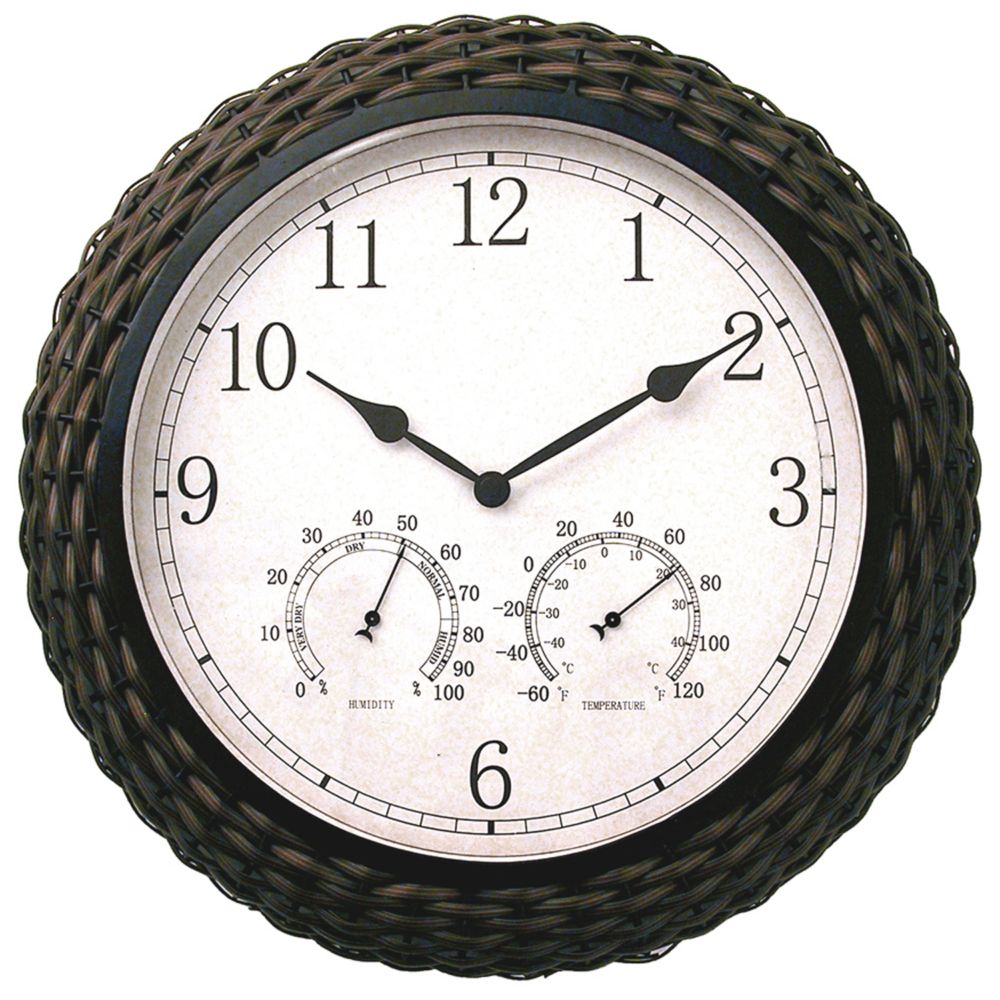 Synthetic Wicker Clock w/ Thermometer & Hygrometer