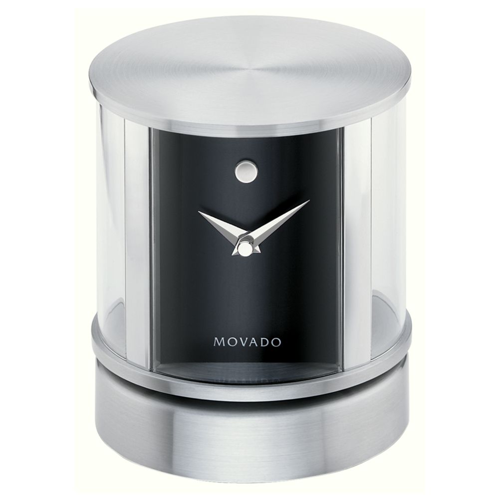 Movado Rotating Brushed Stainless Desk Clock