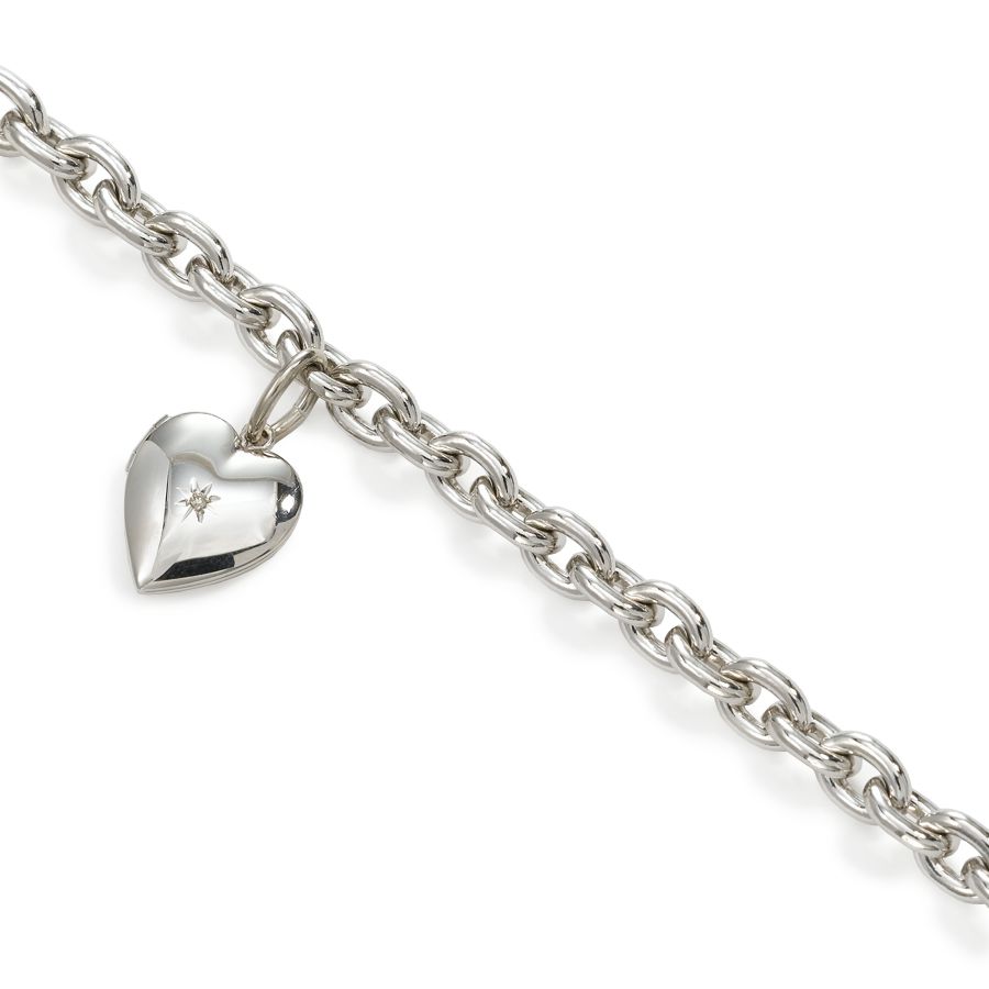  Dangling Heart Locket Charm Bracelet, Sterling Silver