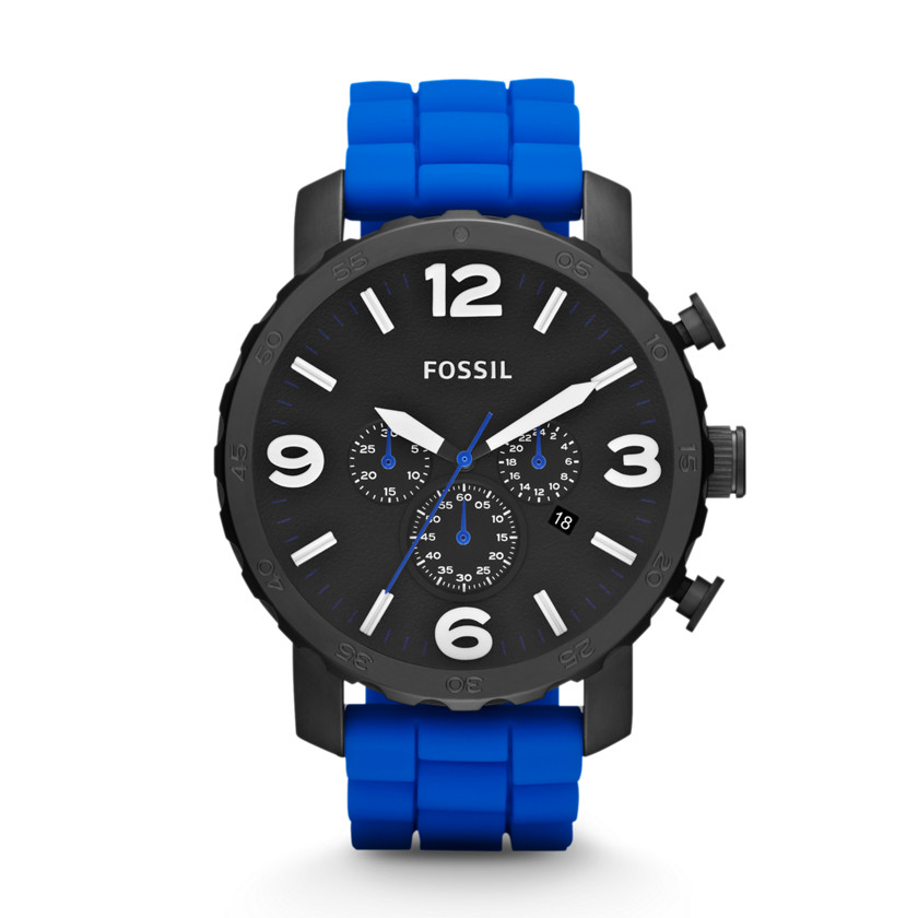 Fossil Mens Nate Silicone Watch – Blue #JR1426