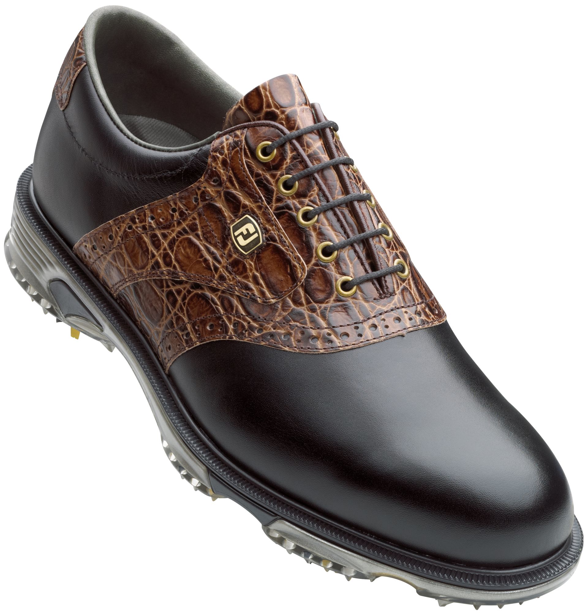 FootJoy Men's DryJoys Tour Saddle Golf Shoes - Black/Brown (Disc Style 53775)