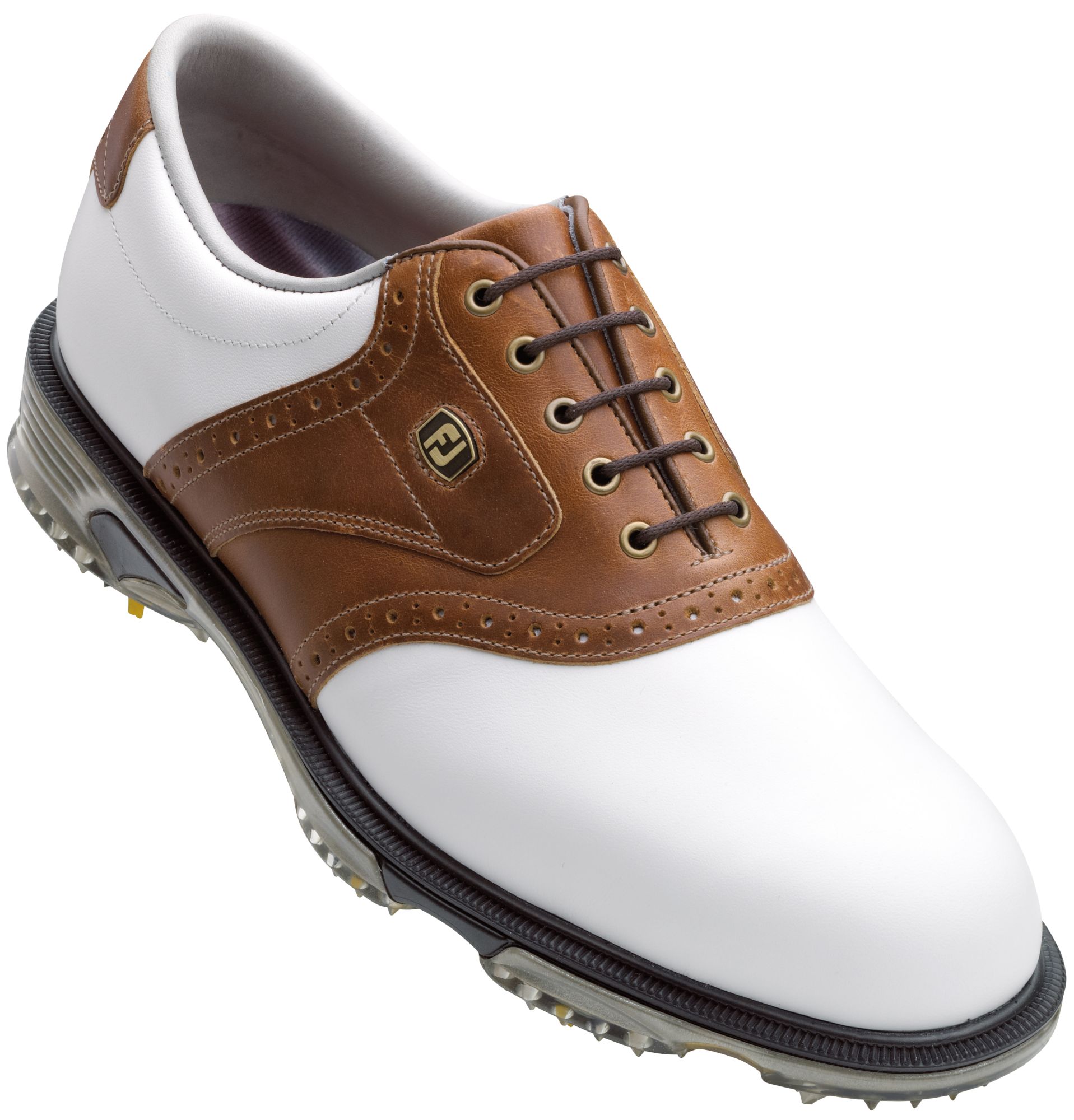 FootJoy Men's DryJoys Tour Saddle Golf Shoes - White/Taupe