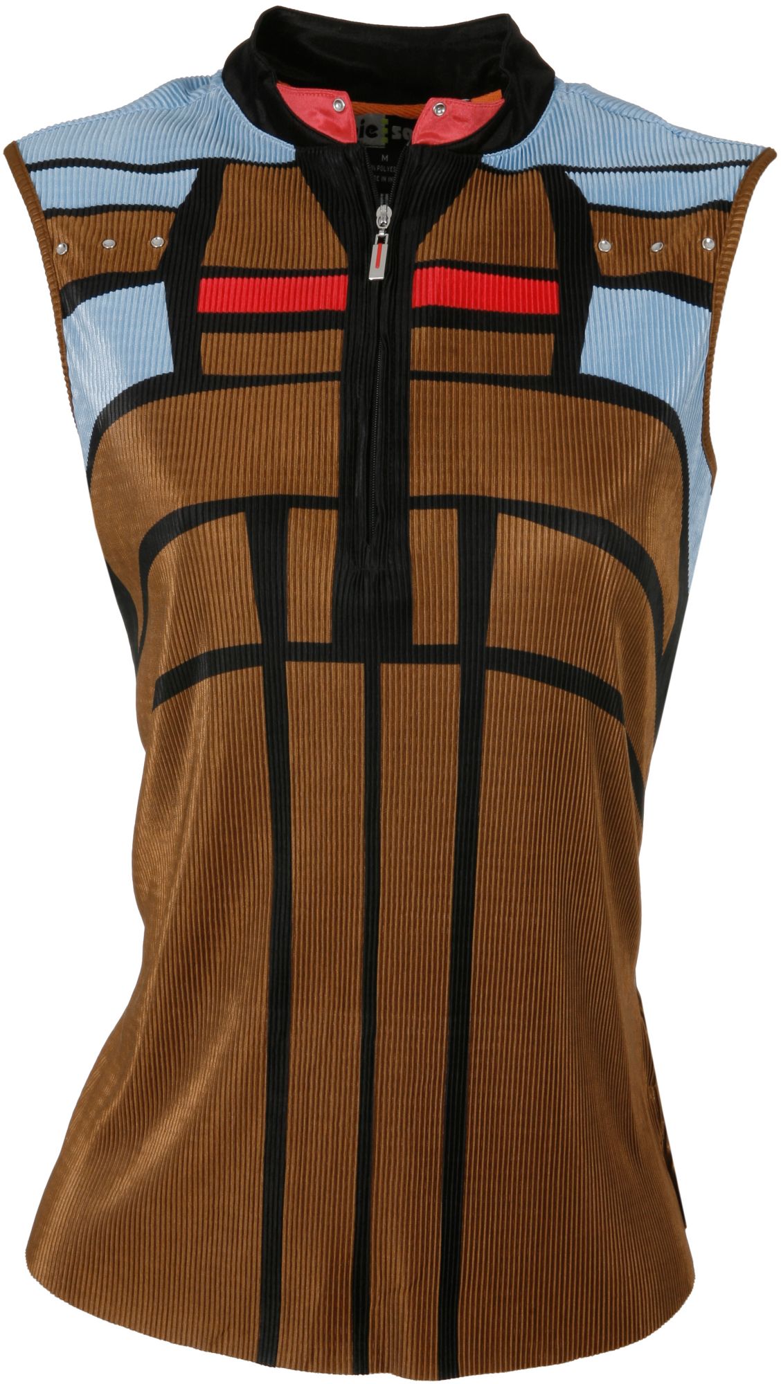 Jamie Sadock Women's Teak Brown ½ Zip Crinkle Sleeveless Polo