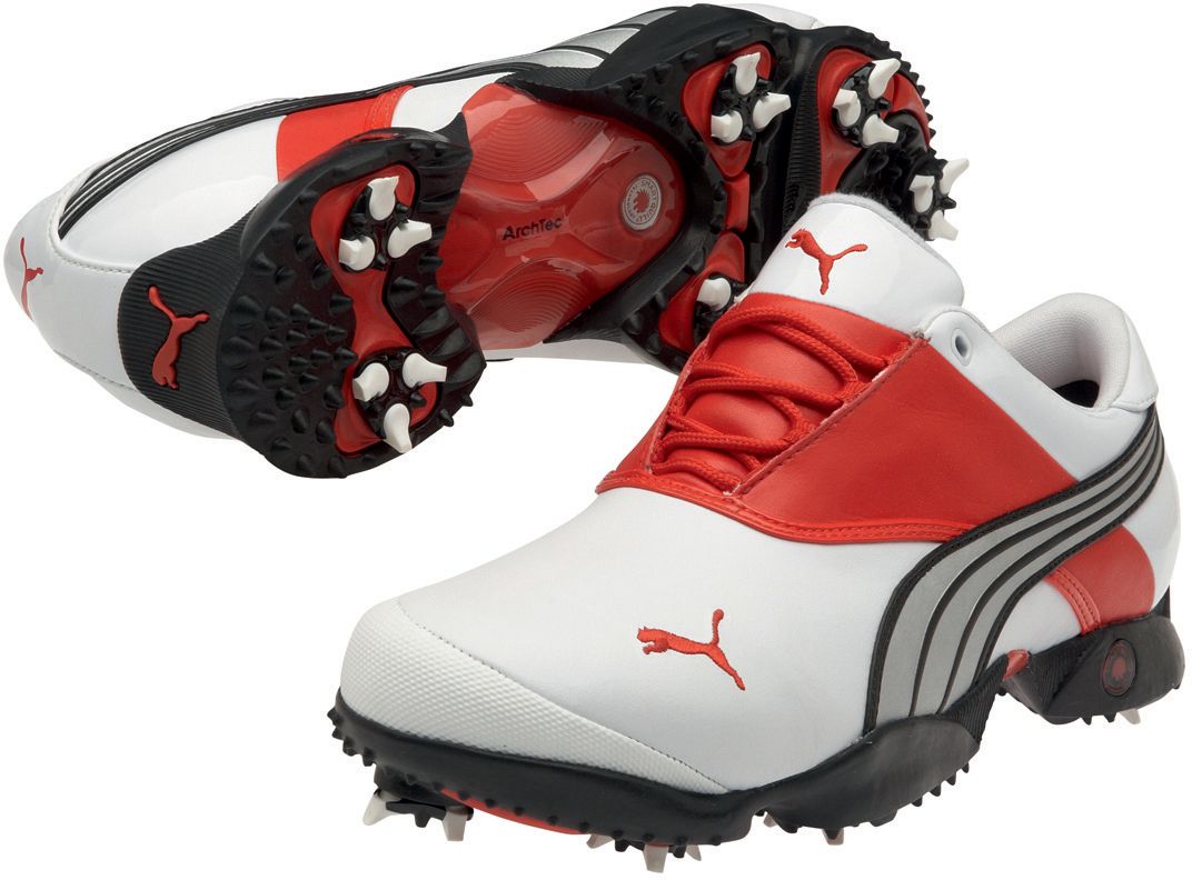 PUMA Men's Jigg Golf Shoe - White/Fiery Red/PUMA Silver