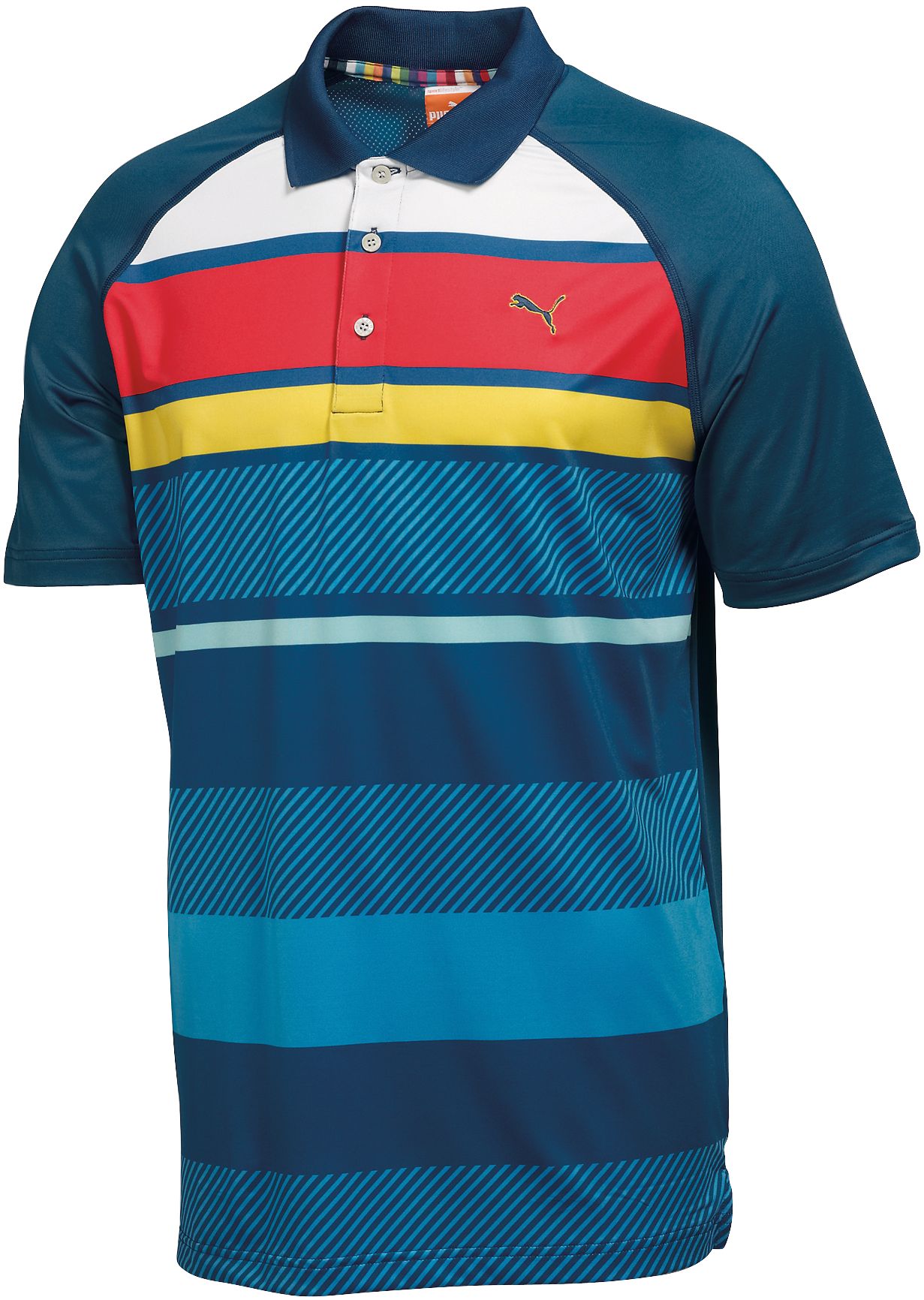 PUMA Men's Raglan Stripe Tech Short Sleeve Polo