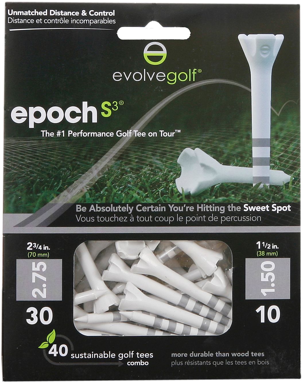 Evolve Golf Epoch S3 White Golf Tees - 40 Count