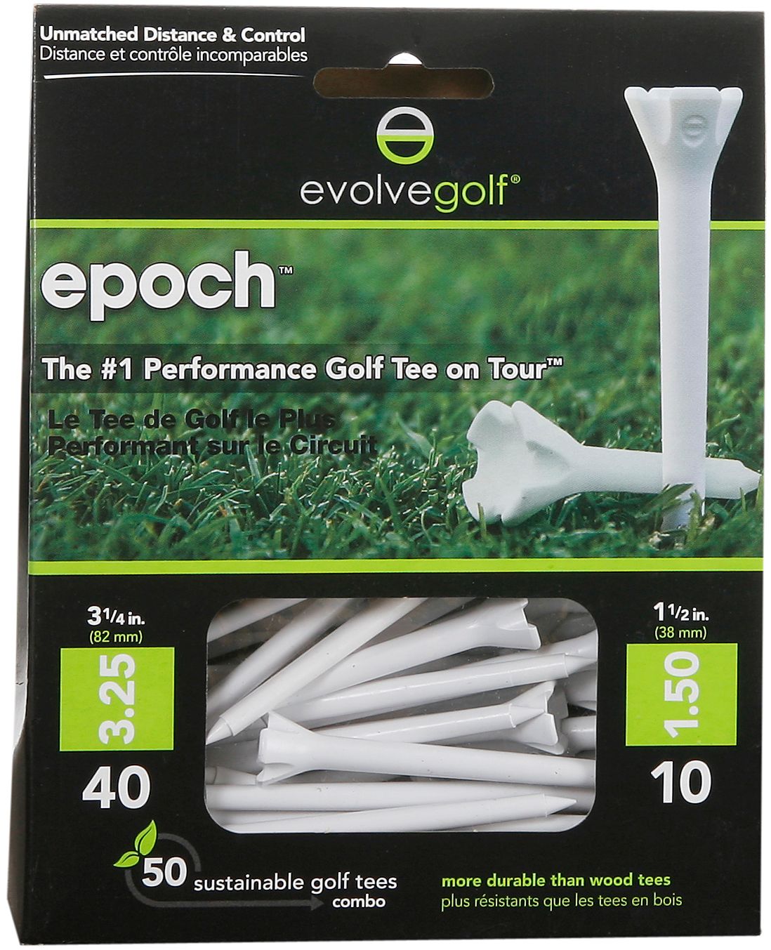 Evolve Golf Epoch 3 1/4" White Golf Tees - 50 Count