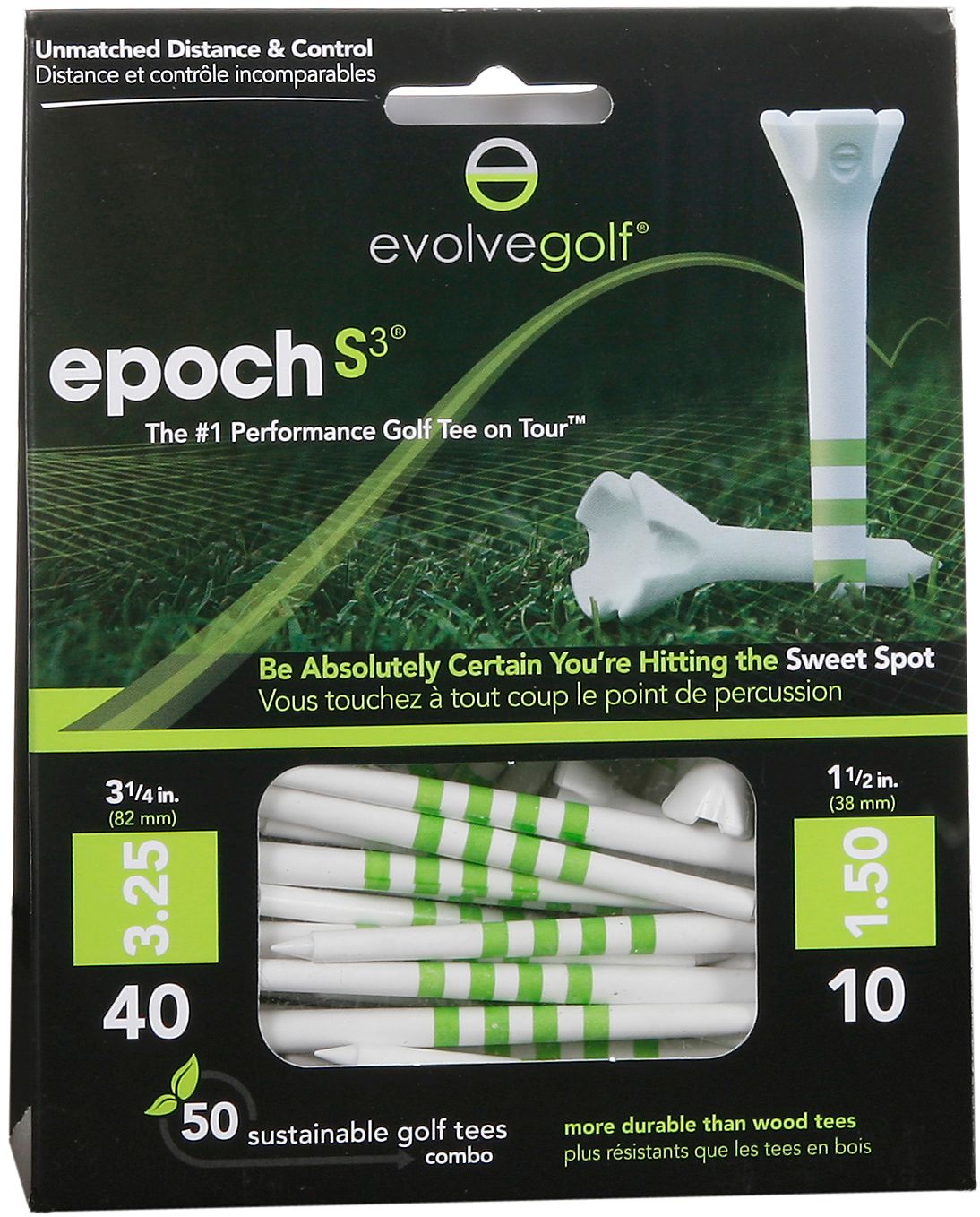Evolve Golf Epoch S3 White Golf Tees - 40 Count