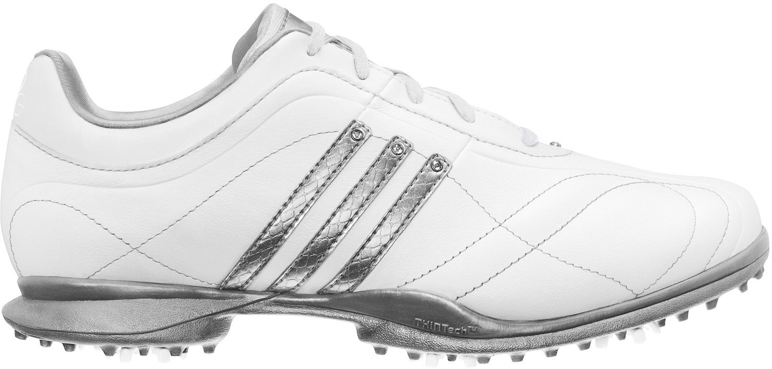 adidas Women's Signature Natalie 2.0 Golf Shoe - White/Metallic Silver<br />
