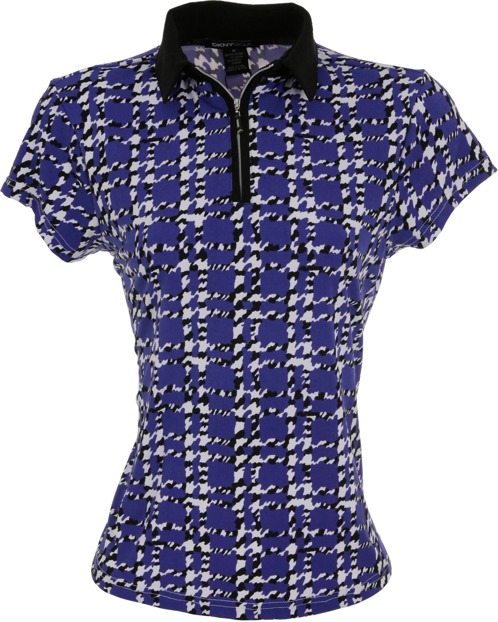DKNY Women's Houndstooth ¼ Zip Calypso Short Sleeve Polo