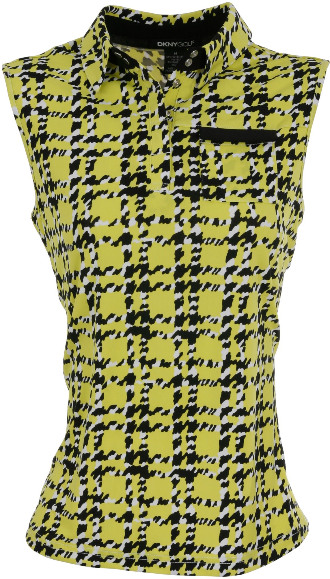 DKNY Women's Houndstooth Pattern Citrine Sleeveless Polo