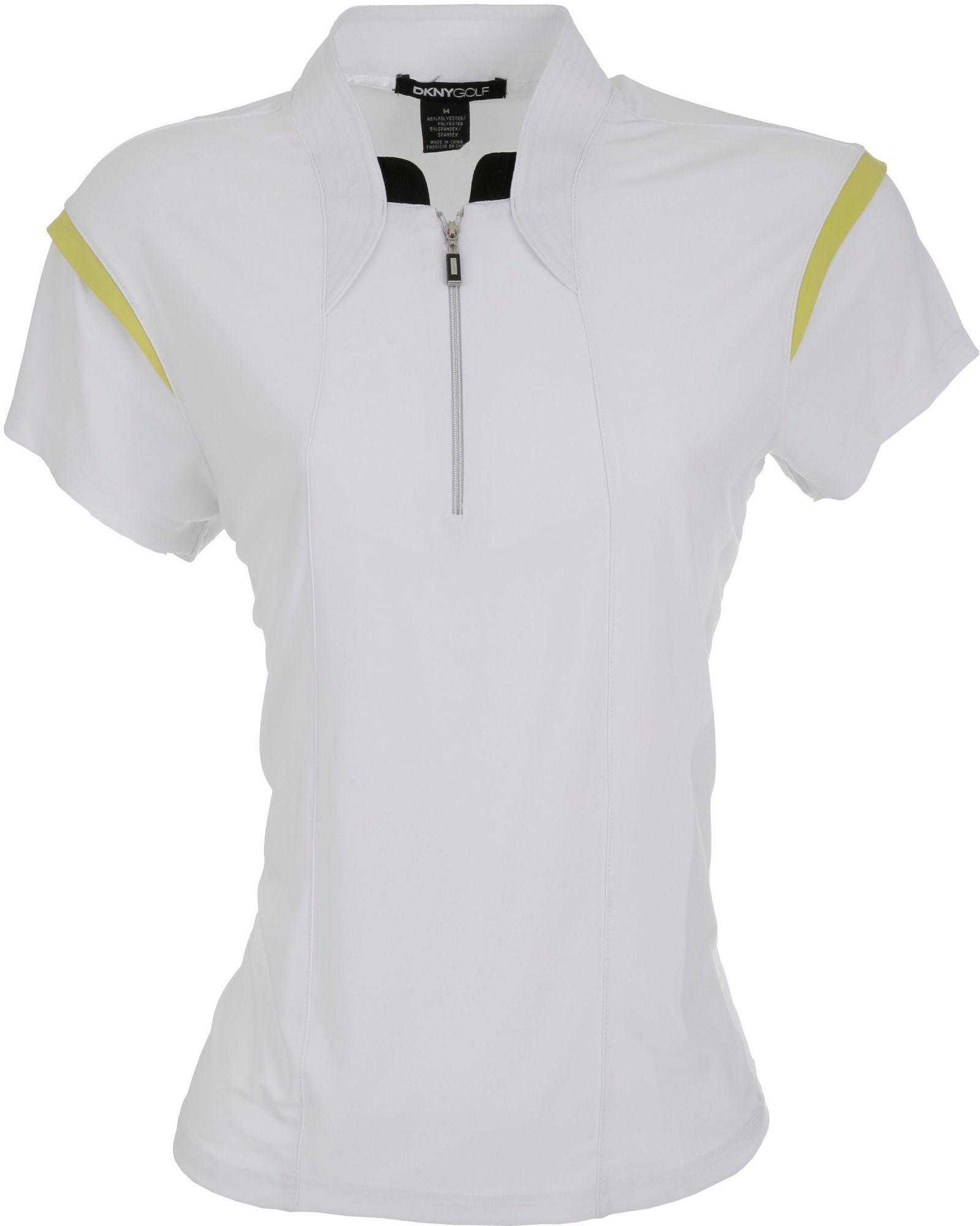 DKNY Women's Zip Blocked Citrine Short Sleeve Polo