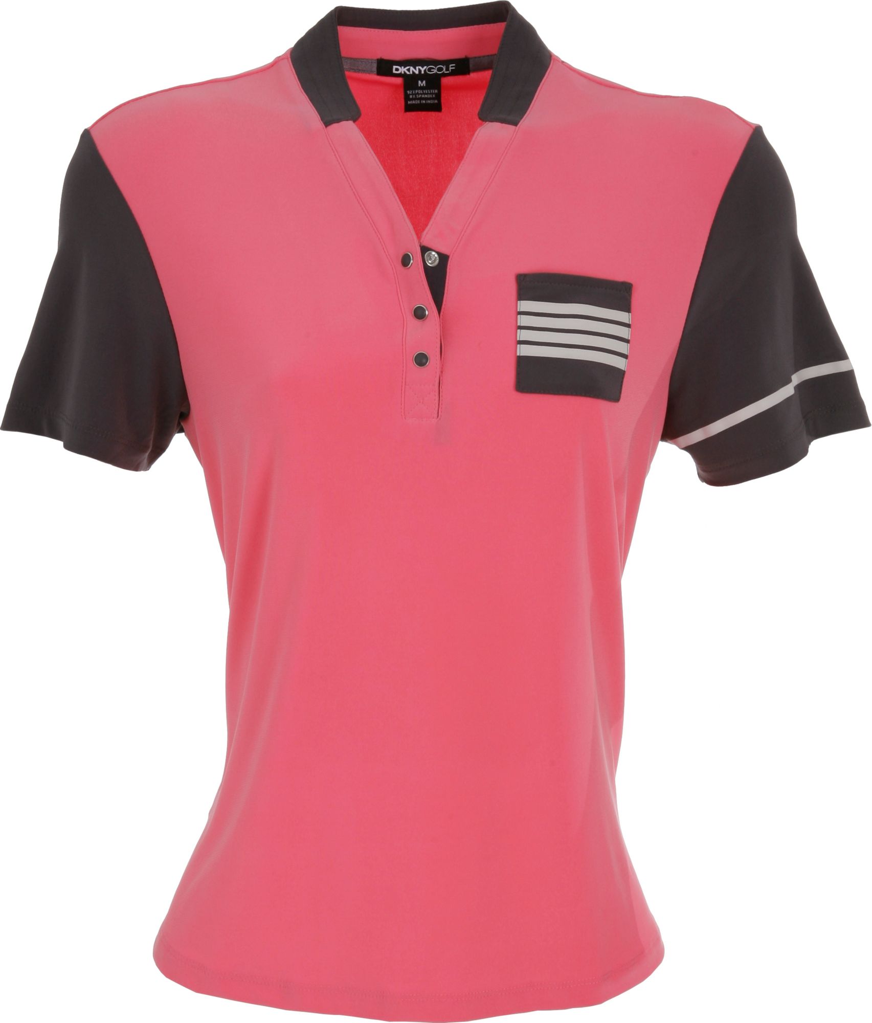 DKNY Women's V-Neck Pocket Romance Short Sleeve Polo