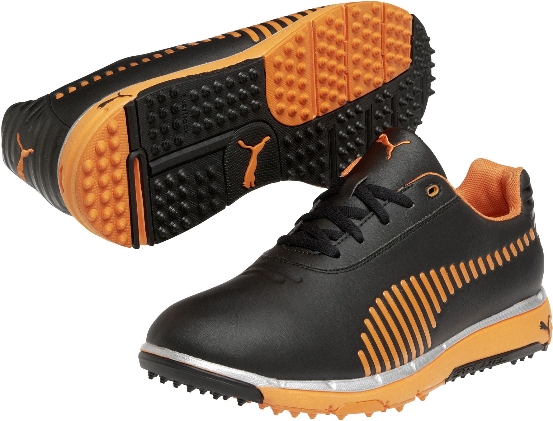 orange and black golf shoes