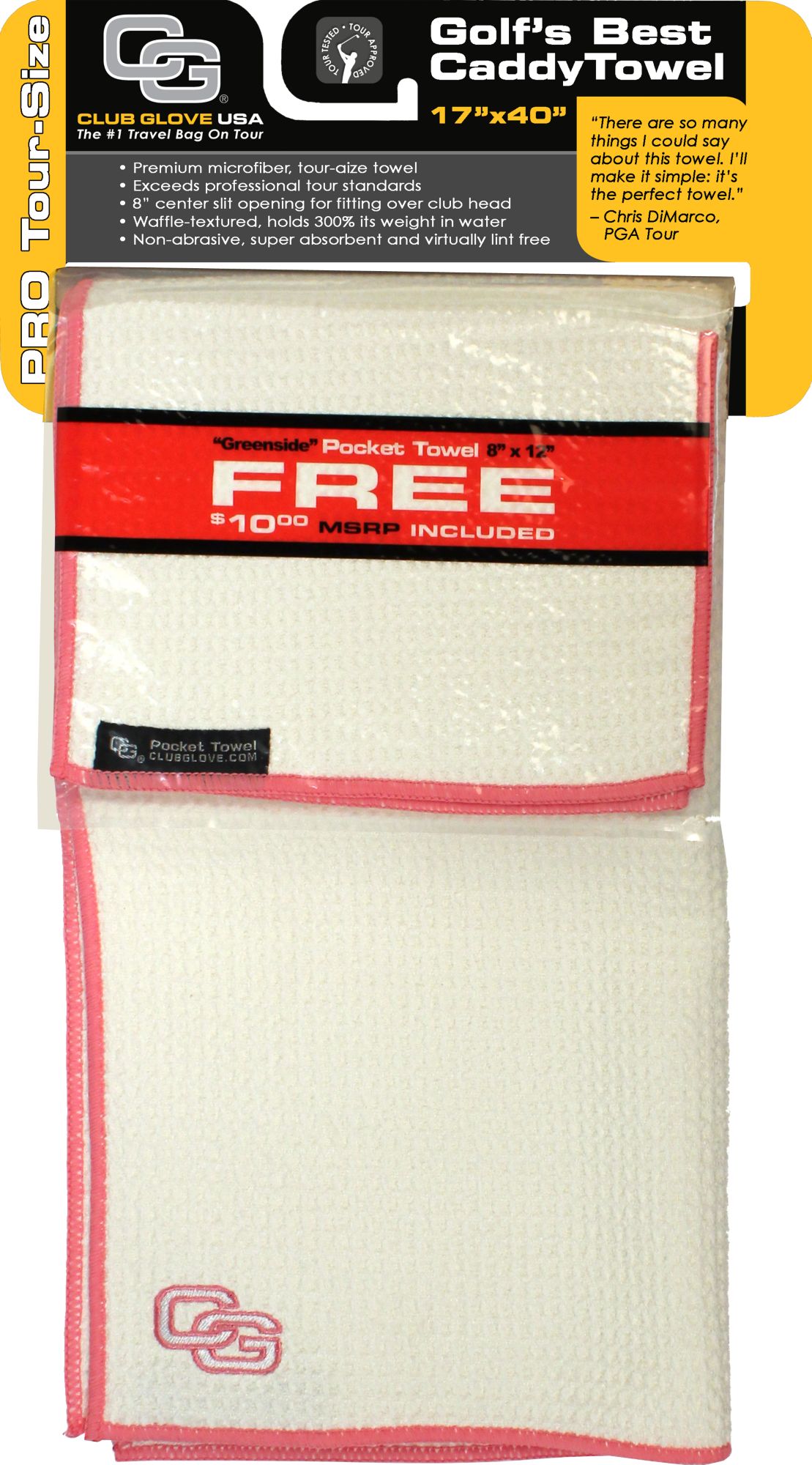 Club Glove USA Microfiber Caddy Towel - White/Pink