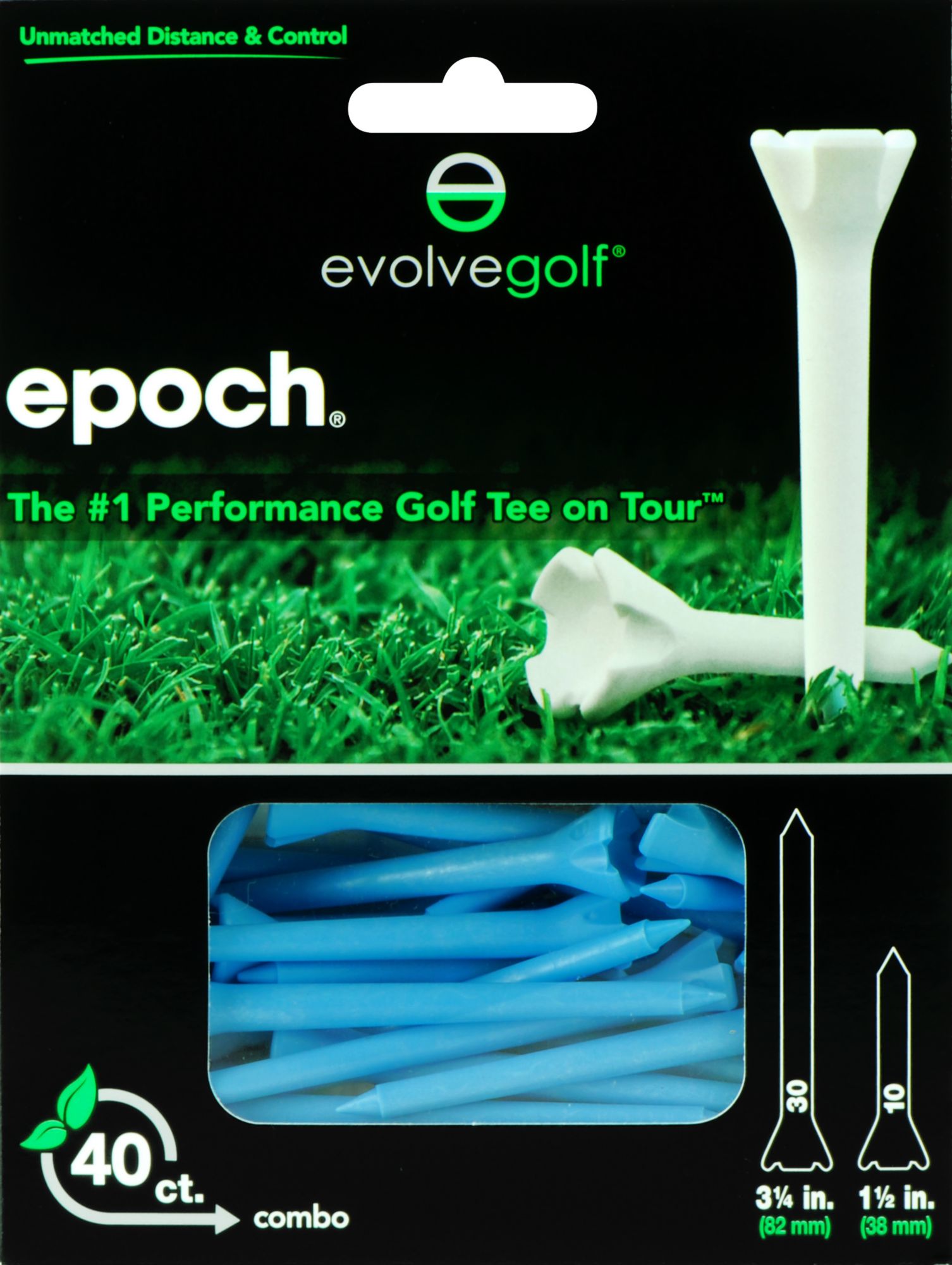Evolve Golf Epoch Combo Pack 1 1/2" & 3 1/4" Blue Golf Tees - 40 Count
