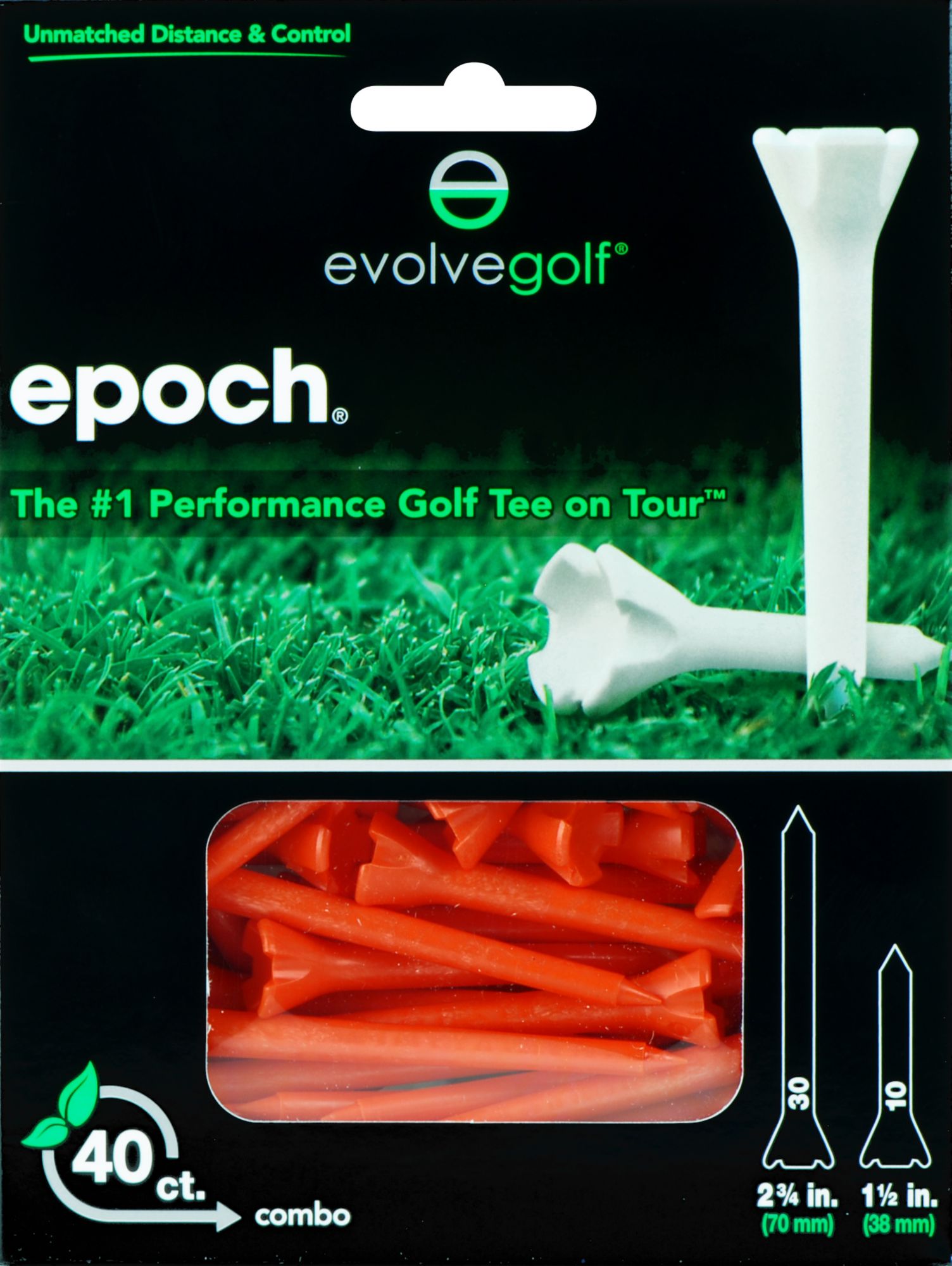 Evolve Golf Epoch Combo Pack 1 1/2" & 2 3/4" Orange Golf Tees - 40 Count