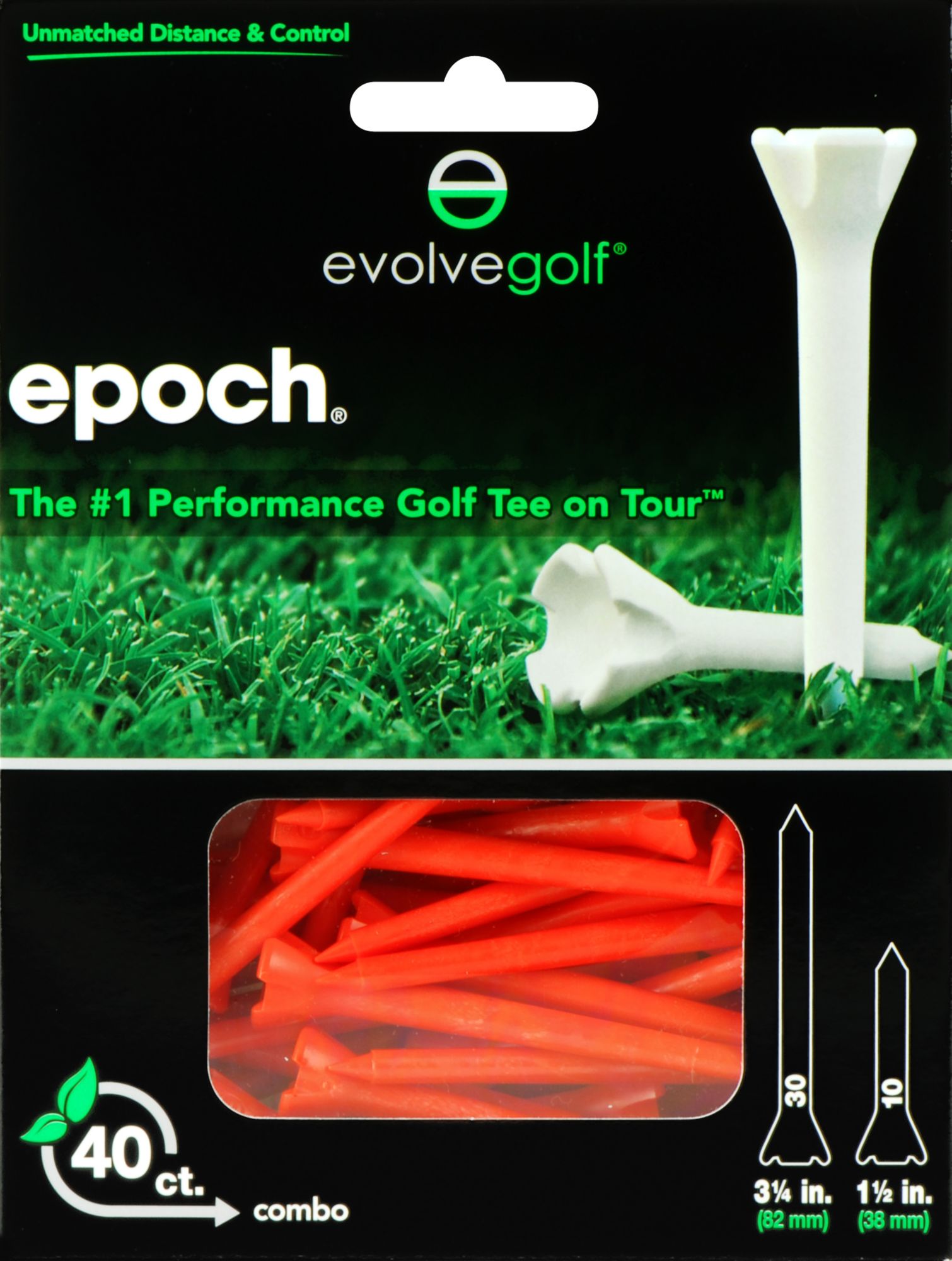 Evolve Golf Epoch Combo Pack 1 1/2" & 3 1/4" Orange Golf Tees - 40 Count