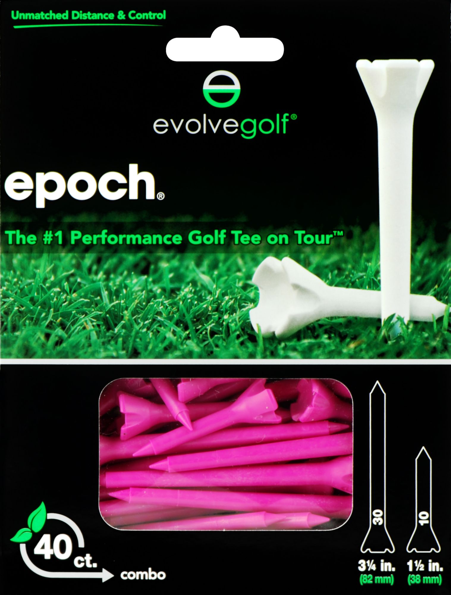 Evolve Golf Epoch Combo Pack 1 1/2" & 3 1/4" Pink Golf Tees - 40 Count
