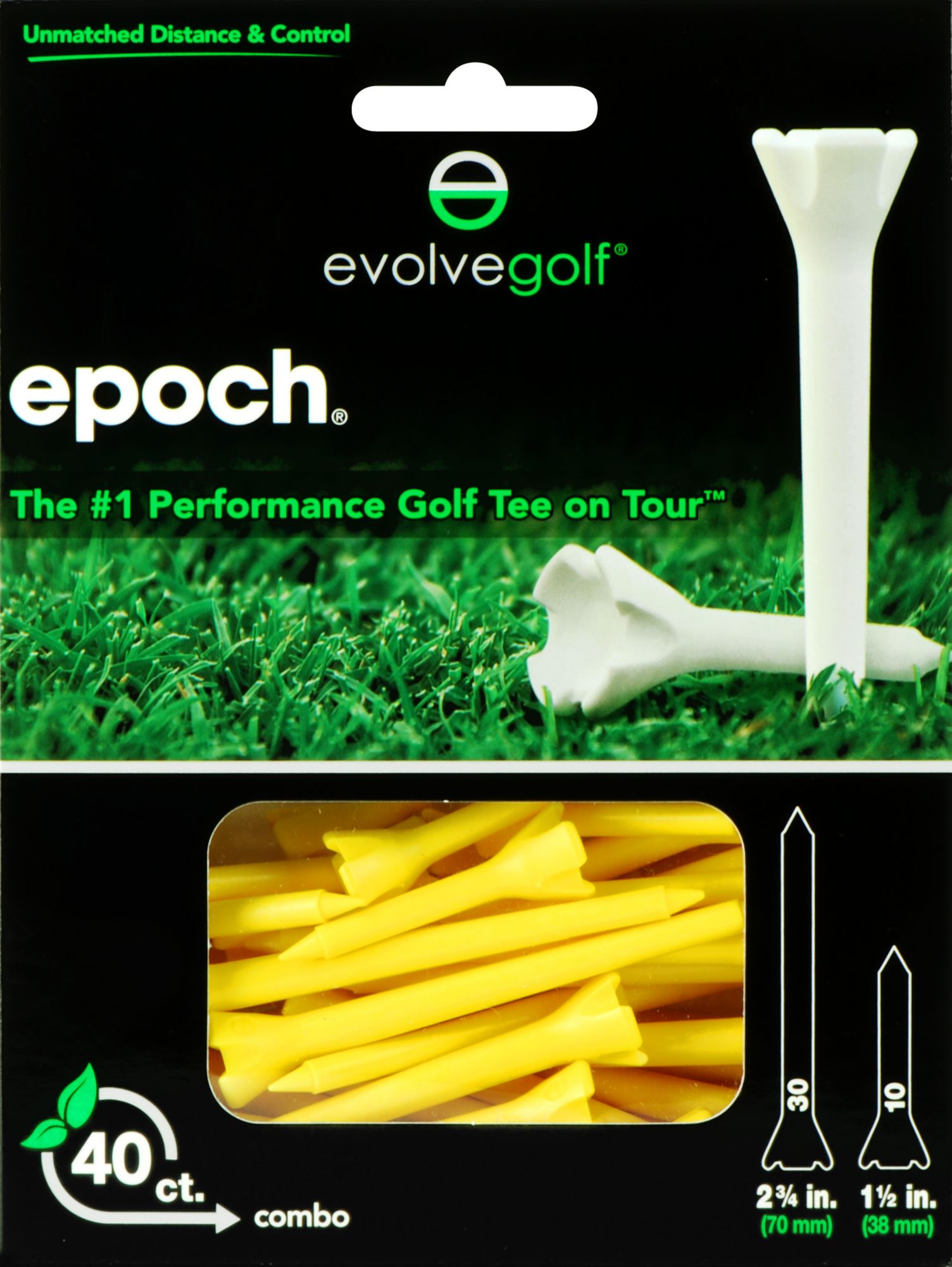 Evolve Golf Epoch Combo Pack 1 1/2" & 2 3/4" Yellow Golf Tees - 40 Count