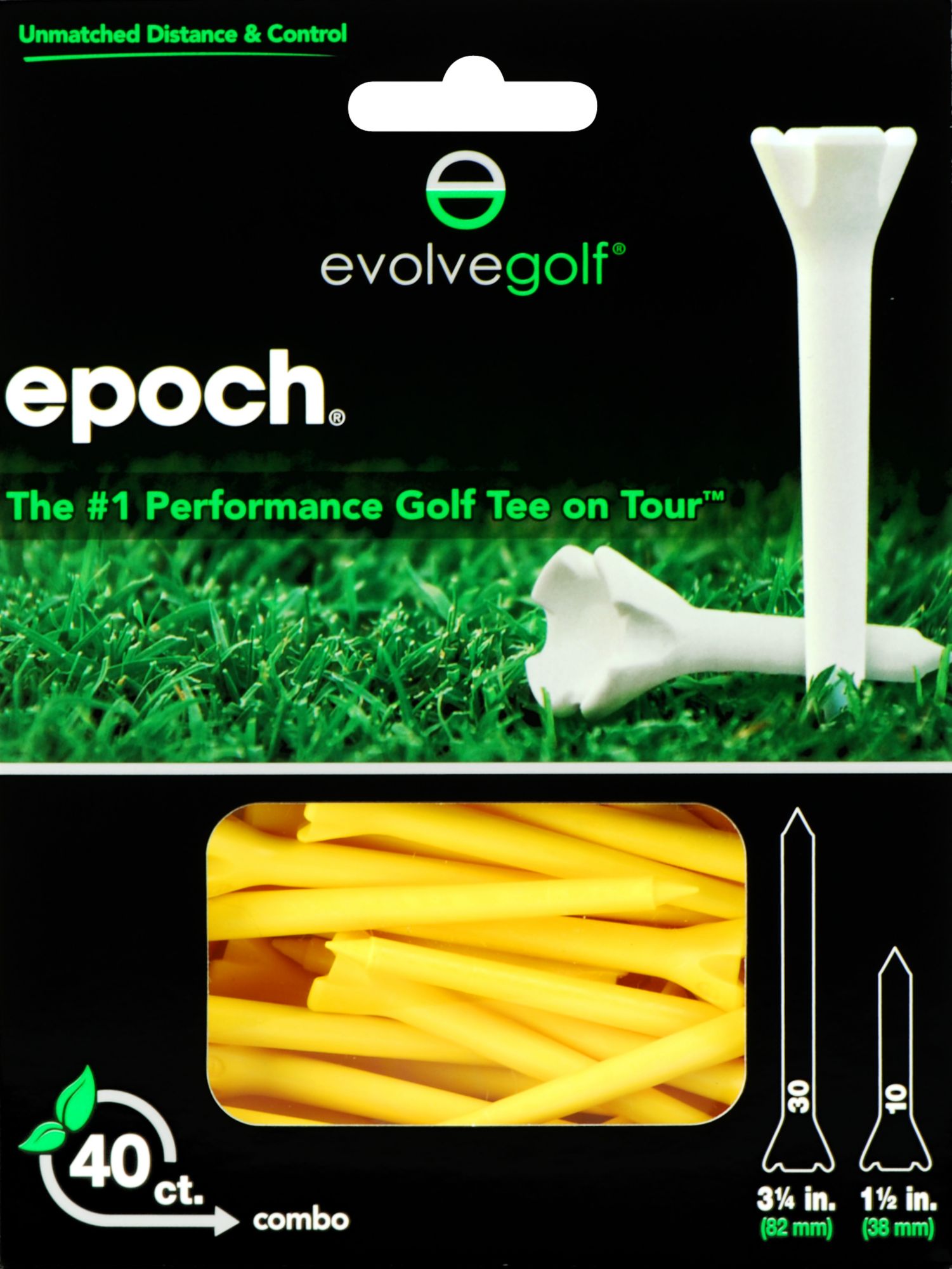 Evolve Golf Epoch Combo Pack 1 1/2" & 3 1/4" Yellow Golf Tees - 40 Count