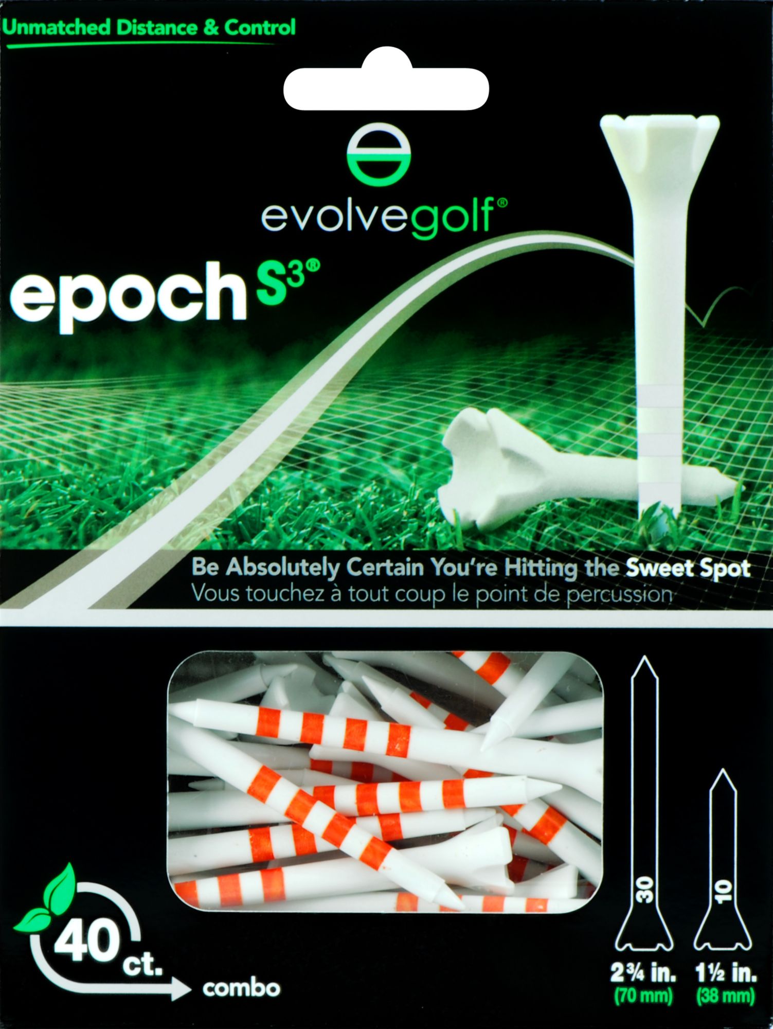 Evolve Golf Epoch S3 Combo Pack 1 1/2" & 2 3/4" White/Orange Golf Tees - 40 Count
