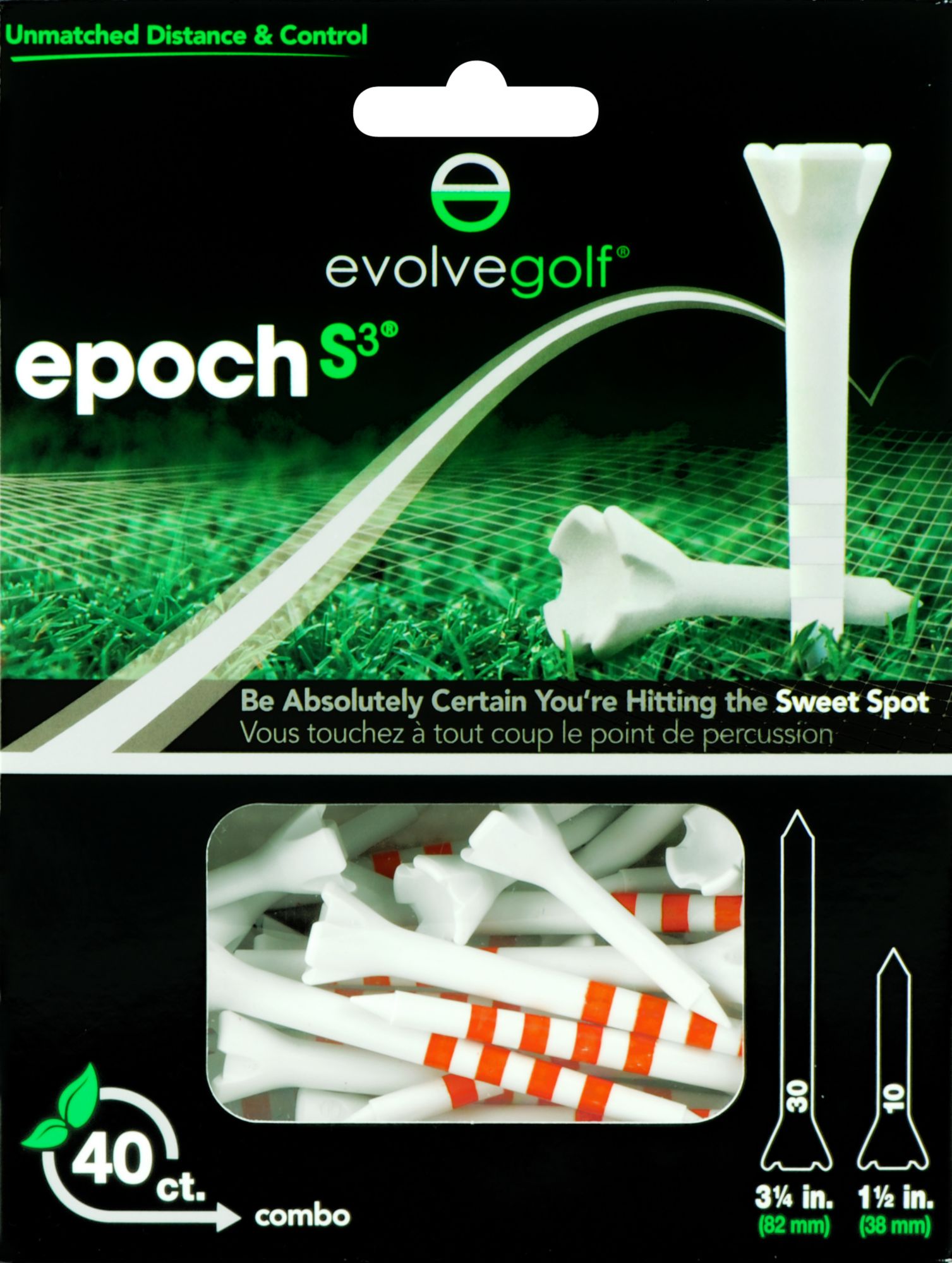 Evolve Golf Epoch S3 Combo Pack 1 1/2" & 3 1/4" White/Orange Golf Tees - 40 Count