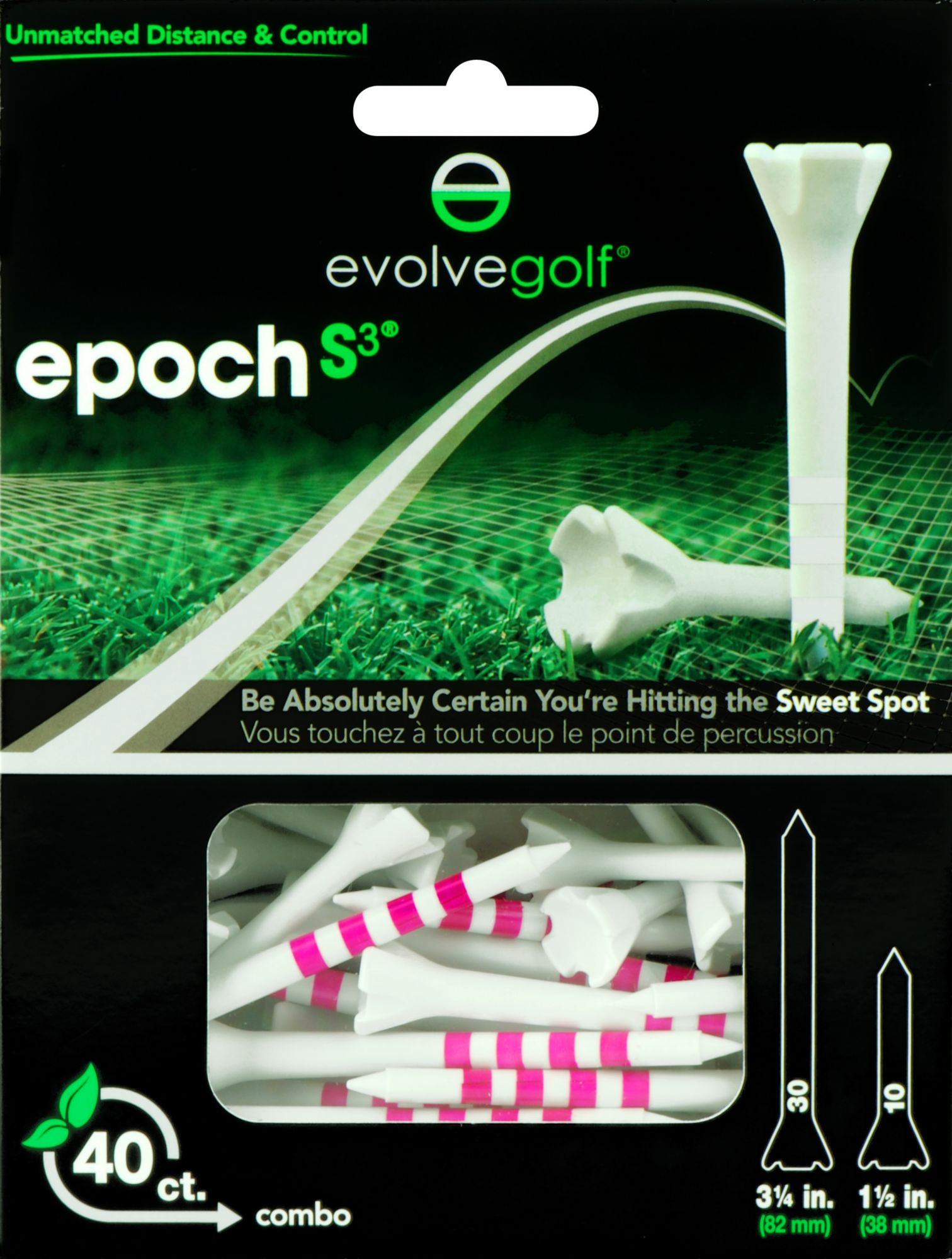 Evolve Golf Epoch S3 Combo Pack 1 1/2" & 3 1/4" White/Pink Golf Tees - 40 Count