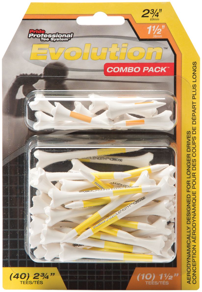 Pride Golf Evolution Combo Pack 1&frac12;" & 2&frac34;" Tees - 50 Pack