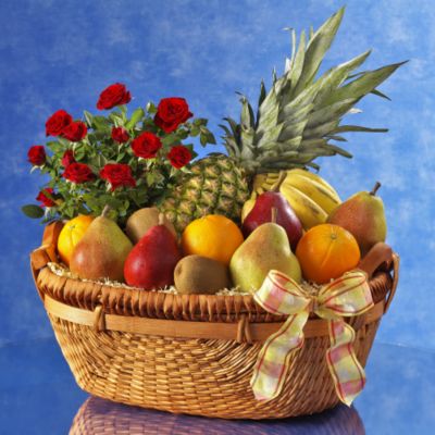 Holiday Fruit & Flower Gift Basket