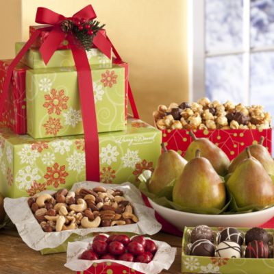 Classic Holiday Tower of Treats Gift, Best Selling Gourmet Food Gifts, best gourmet gift, best gourmet gift basket, food gift idea