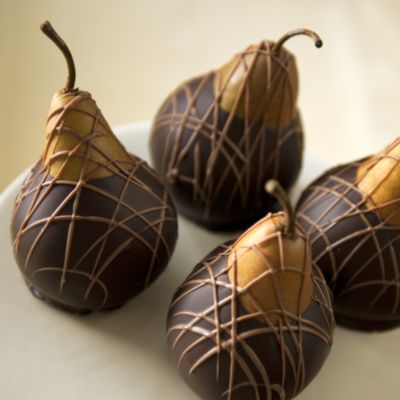 Hand-Dipped Chocolate Pears - Dark Chocolate with Milk Chocolate, candy apples, caramel apple, chocolate dipped strawberry, chocolate dipped fruit