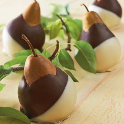 Hand-Dipped Chocolate Pears - Dark Chocolate with White Chocolate