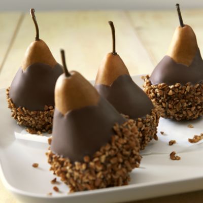 Hand-Dipped Chocolate Pears - Milk Chocolate with Pecans, candy apples, caramel apple, chocolate dipped strawberry, chocolate dipped fruit