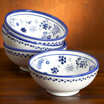 Set of 4 Hand-painted Bowls - Blue  Design