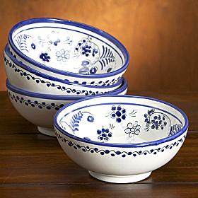 Set of 4 Hand-painted Bowls - Blue Design