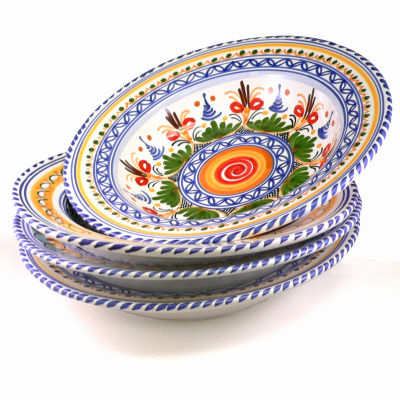 Set of 4 Hand-painted Pasta Bowls - 9.5 Inch Diameter