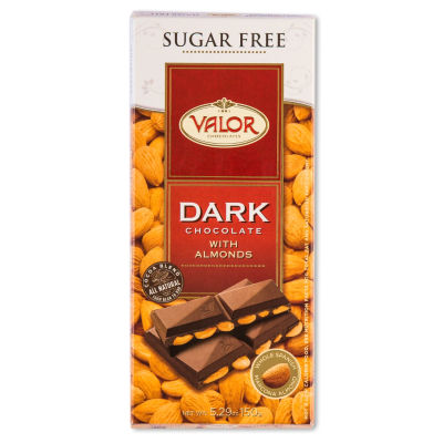 Sugar Free Dark Chocolate with Almonds by Valor (2 Bars)