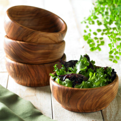 Set of Four Individual Olive Wood Salad Bowls