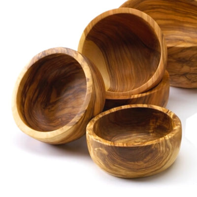 Set of Four Individual Olive Wood Salad Bowls